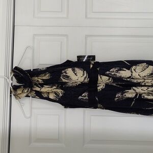 Betsy & Adam Navy and Gold Patterned Dress